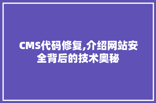 CMS代码修复,介绍网站安全背后的技术奥秘 百度SEO