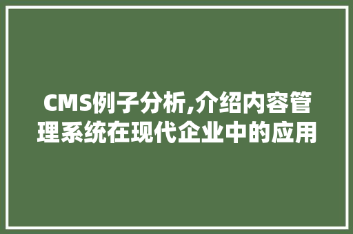 CMS例子分析,介绍内容管理系统在现代企业中的应用与挑战