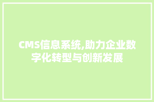 CMS信息系统,助力企业数字化转型与创新发展 GoogleSEO