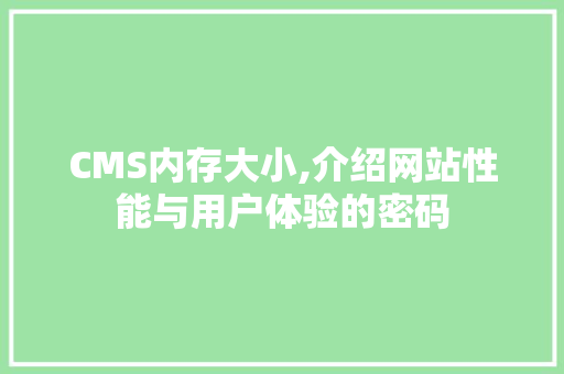 CMS内存大小,介绍网站性能与用户体验的密码 神马SEO