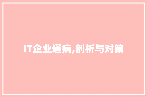 IT企业通病,剖析与对策