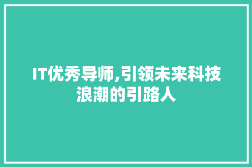 IT优秀导师,引领未来科技浪潮的引路人 搜狗SEO