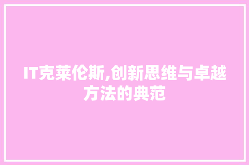 IT克莱伦斯,创新思维与卓越方法的典范