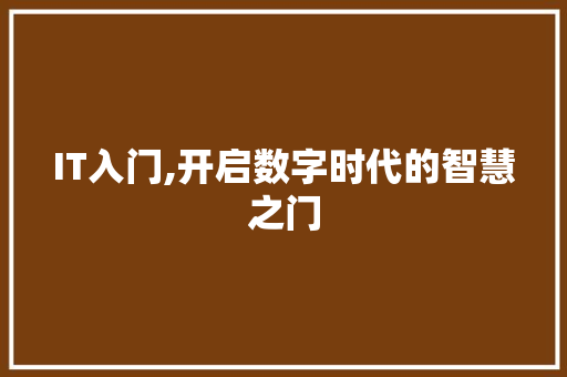 IT入门,开启数字时代的智慧之门