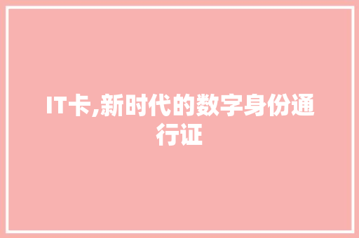 IT卡,新时代的数字身份通行证 GoogleSEO