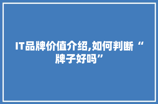 IT品牌价值介绍,如何判断“牌子好吗”