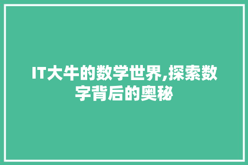 IT大牛的数学世界,探索数字背后的奥秘