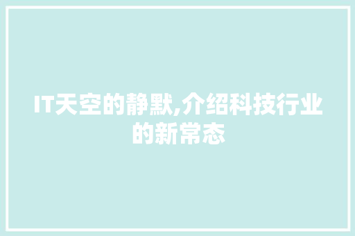 IT天空的静默,介绍科技行业的新常态