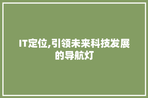 IT定位,引领未来科技发展的导航灯