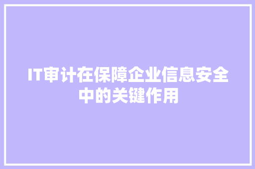 IT审计在保障企业信息安全中的关键作用