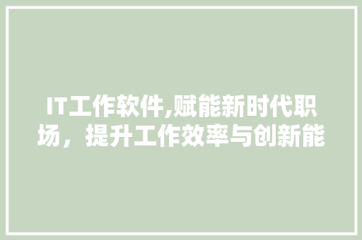 IT工作软件,赋能新时代职场，提升工作效率与创新能力