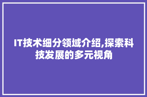 IT技术细分领域介绍,探索科技发展的多元视角 必应SEO
