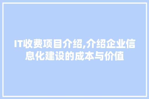 IT收费项目介绍,介绍企业信息化建设的成本与价值