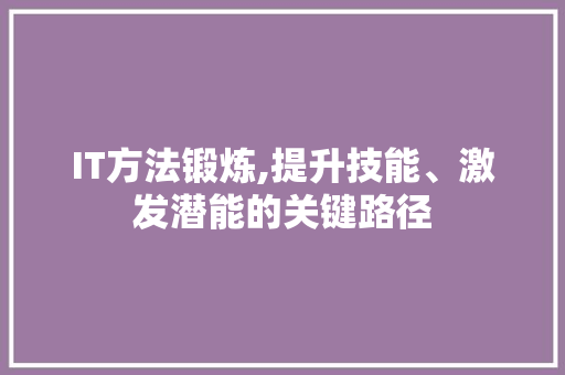 IT方法锻炼,提升技能、激发潜能的关键路径