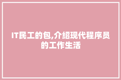IT民工的包,介绍现代程序员的工作生活