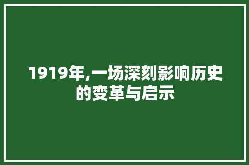1919年,一场深刻影响历史的变革与启示 GoogleSEO
