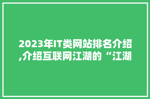 2023年IT类网站排名介绍,介绍互联网江湖的“江湖地位” 必应SEO