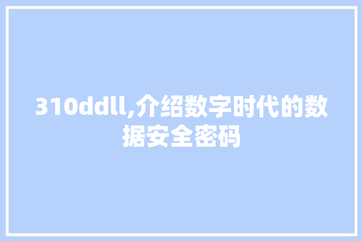310ddll,介绍数字时代的数据安全密码 百度SEO