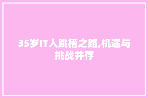 35岁IT人跳槽之路,机遇与挑战并存 GoogleSEO