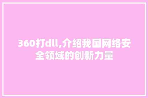 360打dll,介绍我国网络安全领域的创新力量 百度SEO