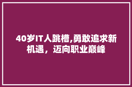40岁IT人跳槽,勇敢追求新机遇，迈向职业巅峰 GoogleSEO