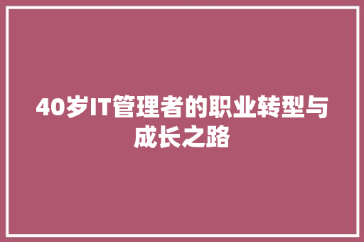 40岁IT管理者的职业转型与成长之路 神马SEO