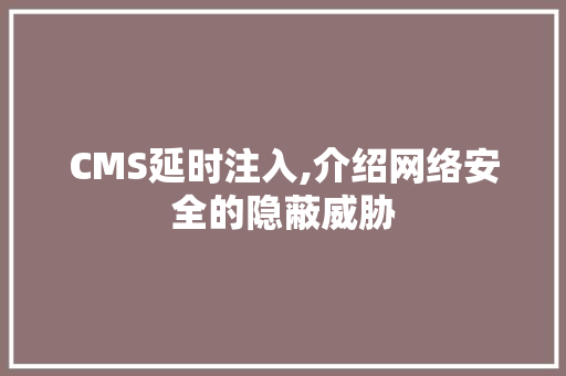 CMS延时注入,介绍网络安全的隐蔽威胁 GoogleSEO