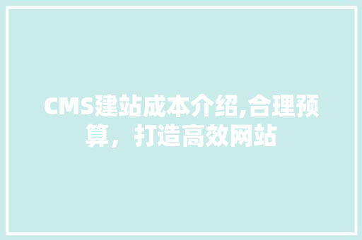CMS建站成本介绍,合理预算，打造高效网站 必应SEO
