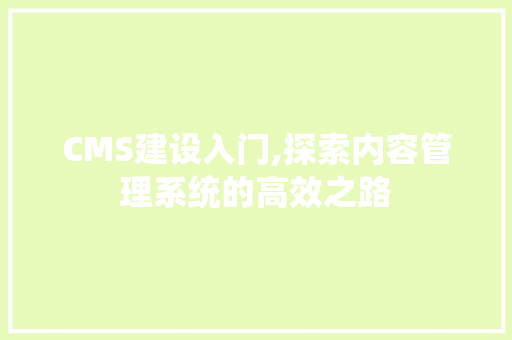 CMS建设入门,探索内容管理系统的高效之路 神马SEO