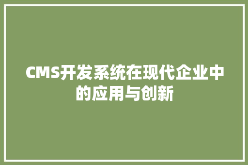 CMS开发系统在现代企业中的应用与创新 GoogleSEO