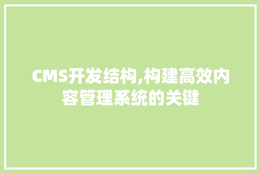 CMS开发结构,构建高效内容管理系统的关键 神马SEO