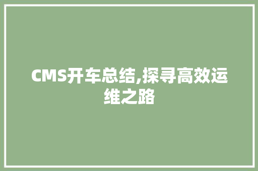 CMS开车总结,探寻高效运维之路 搜狗SEO