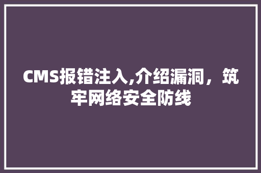 CMS报错注入,介绍漏洞，筑牢网络安全防线 神马SEO