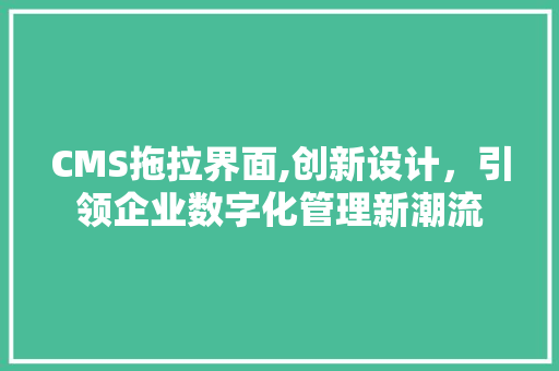 CMS拖拉界面,创新设计，引领企业数字化管理新潮流 神马SEO