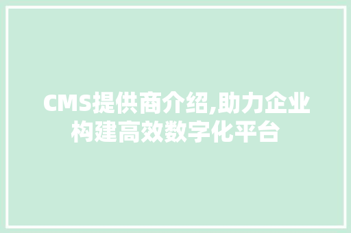 CMS提供商介绍,助力企业构建高效数字化平台 GoogleSEO