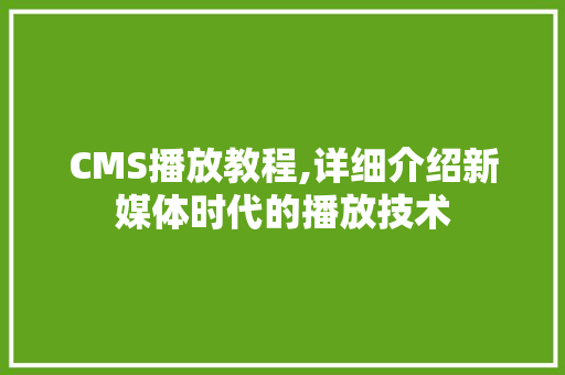 CMS播放教程,详细介绍新媒体时代的播放技术 神马SEO