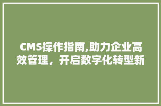 CMS操作指南,助力企业高效管理，开启数字化转型新篇章 百度SEO