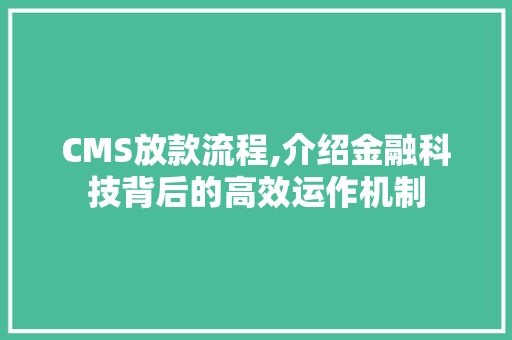 CMS放款流程,介绍金融科技背后的高效运作机制 GoogleSEO