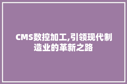 CMS数控加工,引领现代制造业的革新之路 GoogleSEO