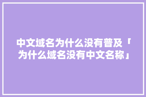 中文域名为什么没有普及「为什么域名没有中文名称」 中文域名为什么没有普及「为什么域名没有中文名称」 神马SEO
