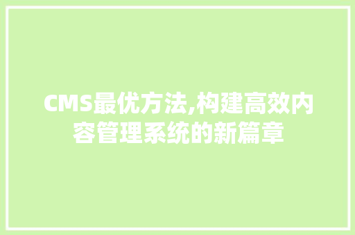 CMS最优方法,构建高效内容管理系统的新篇章 必应SEO