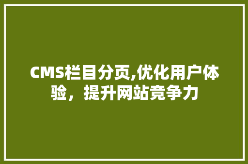 CMS栏目分页,优化用户体验，提升网站竞争力 神马SEO