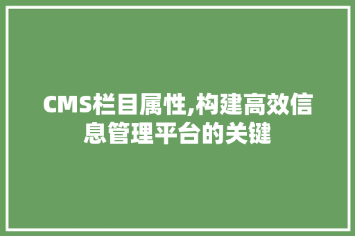 CMS栏目属性,构建高效信息管理平台的关键 搜狗SEO