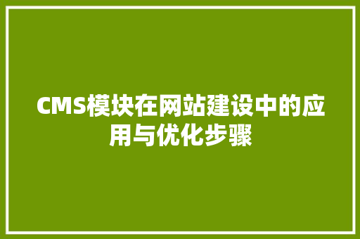 CMS模块在网站建设中的应用与优化步骤 神马SEO