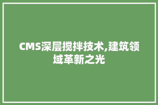 CMS深层搅拌技术,建筑领域革新之光 必应SEO