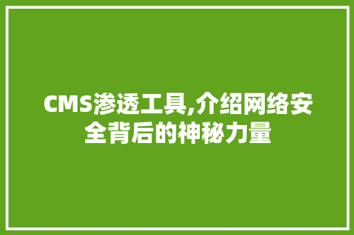 CMS渗透工具,介绍网络安全背后的神秘力量 搜狗SEO