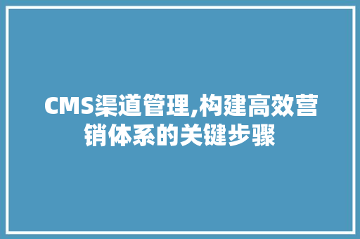 CMS渠道管理,构建高效营销体系的关键步骤 GoogleSEO