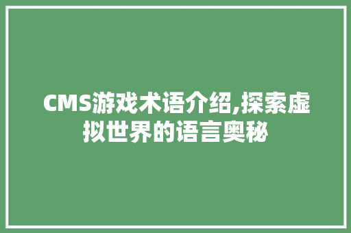 CMS游戏术语介绍,探索虚拟世界的语言奥秘 神马SEO