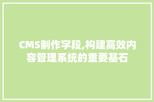 CMS制作字段,构建高效内容管理系统的重要基石 搜狗SEO