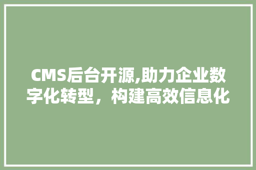 CMS后台开源,助力企业数字化转型，构建高效信息化平台 搜狗SEO